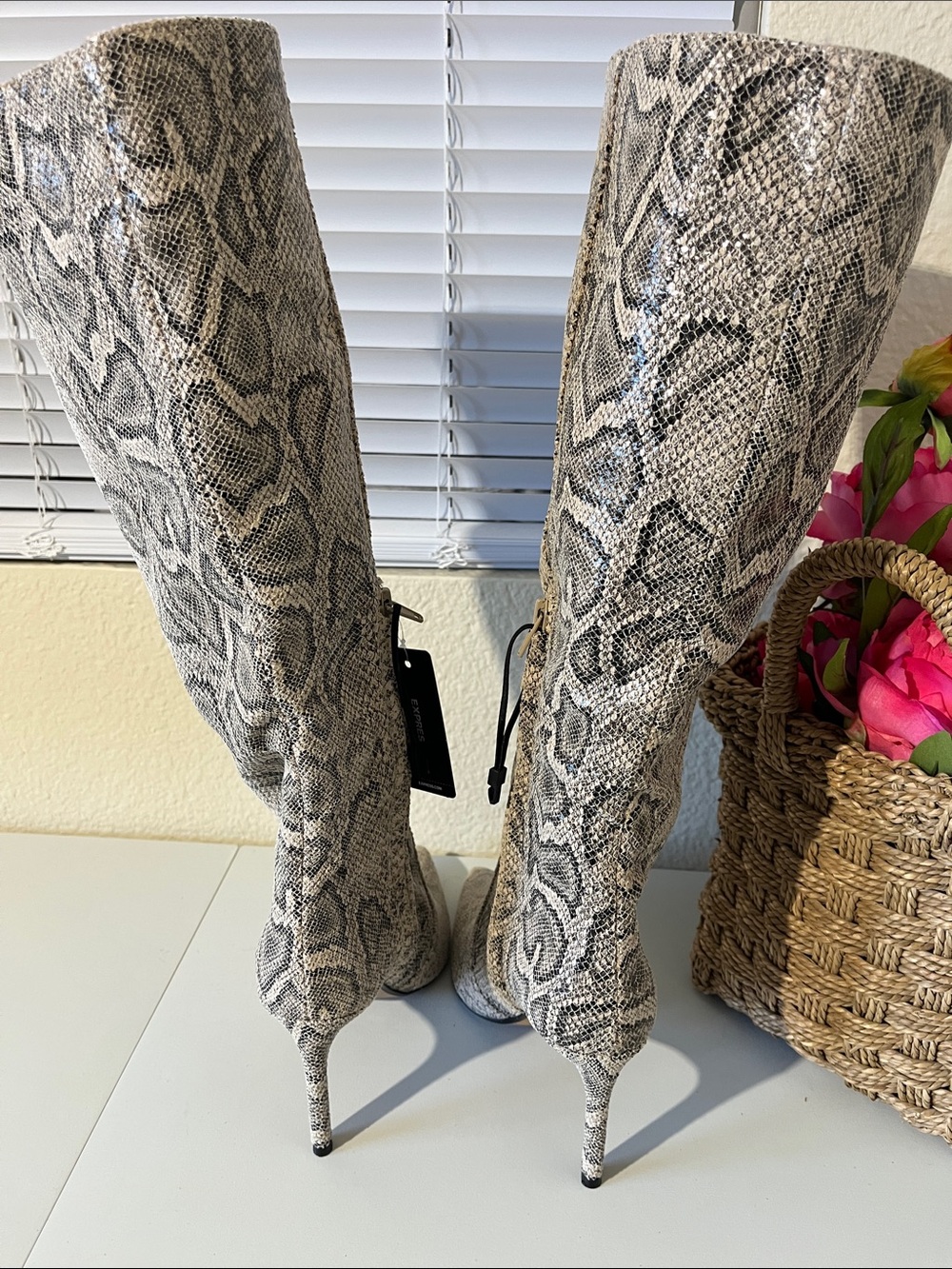 Express Snake-Print Boots in Gray and Black - Picture 9 of 14